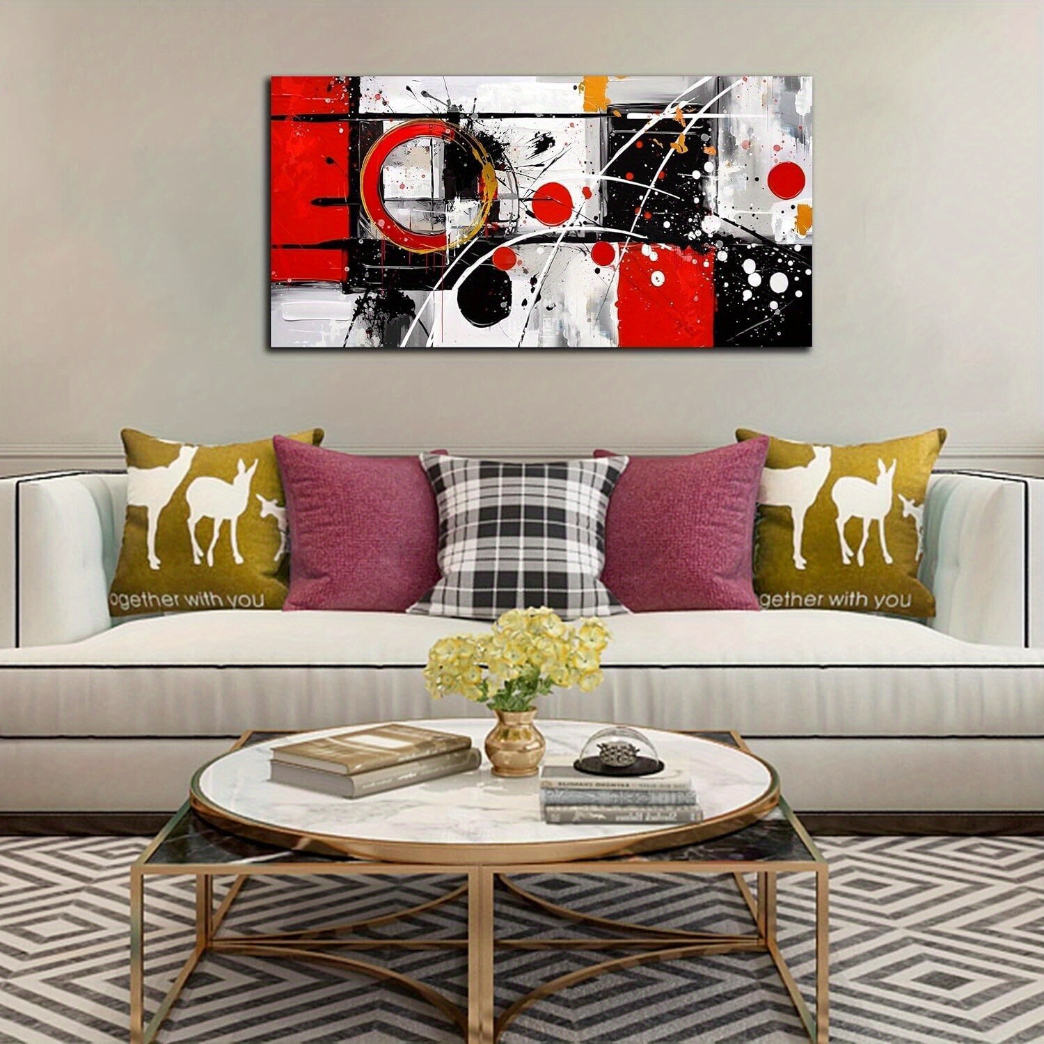 

1pc Large Abstract Canvas Wall Art Red Black White -modern Wall Decor Ready To Hang For Gift, Bedroom, Office, Living Room, Cafe, Bar, Wall Decor, Home And Dormitory Decoration - Thickness 1.5 Inch