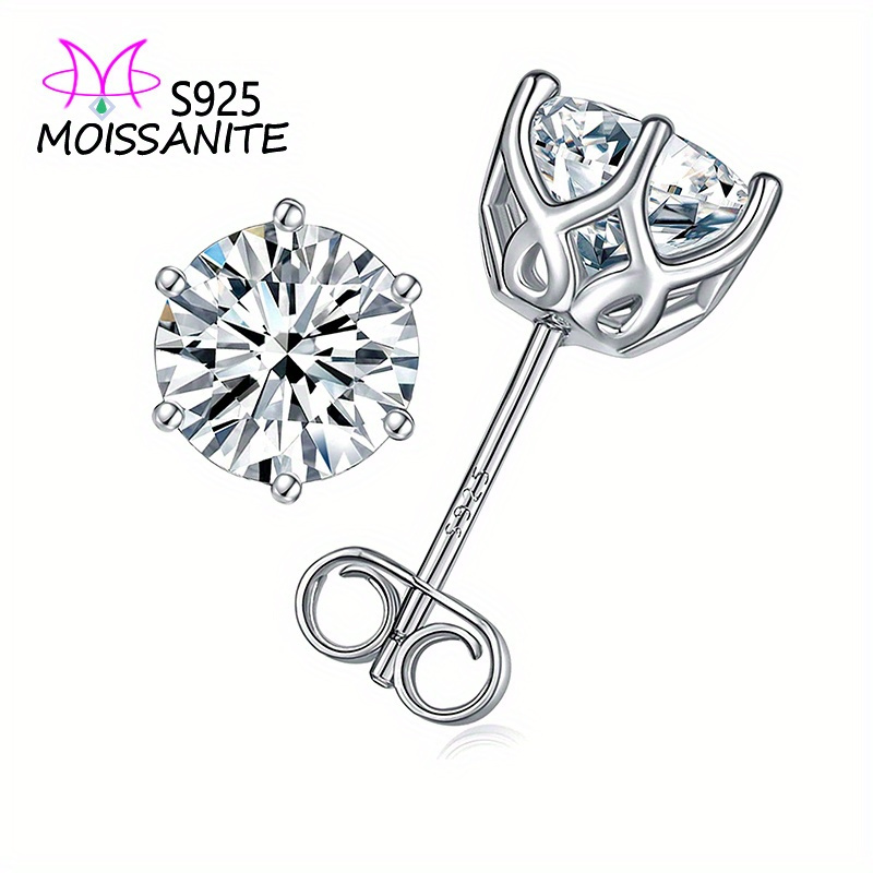 

Elegant Moissanite Stud Earrings In 925 Sterling Silver - Design With , & , Ideal Gift For Her With Gift Box, 0.5ct/1ct/2ct, College Style, Boyfriend/girlfriend/niece/grandma/grandma,