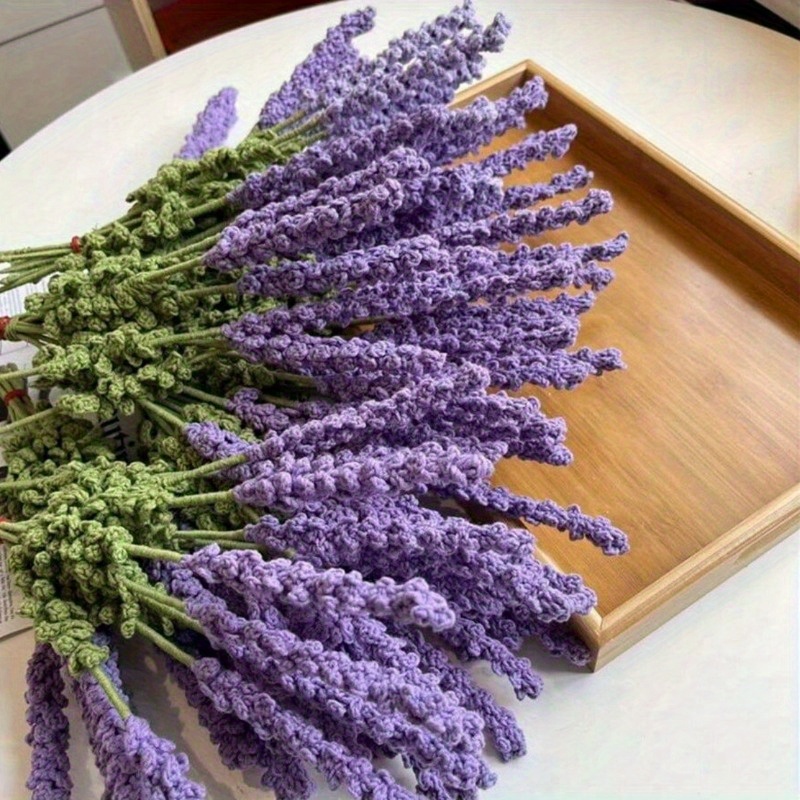 

6pcs Crochet Knitted Lavender Flower 15.8inch Knitted Artificial Lavender For Independence Day Graduation Ceremony Girl Gift Wedding Bouquet Flowers