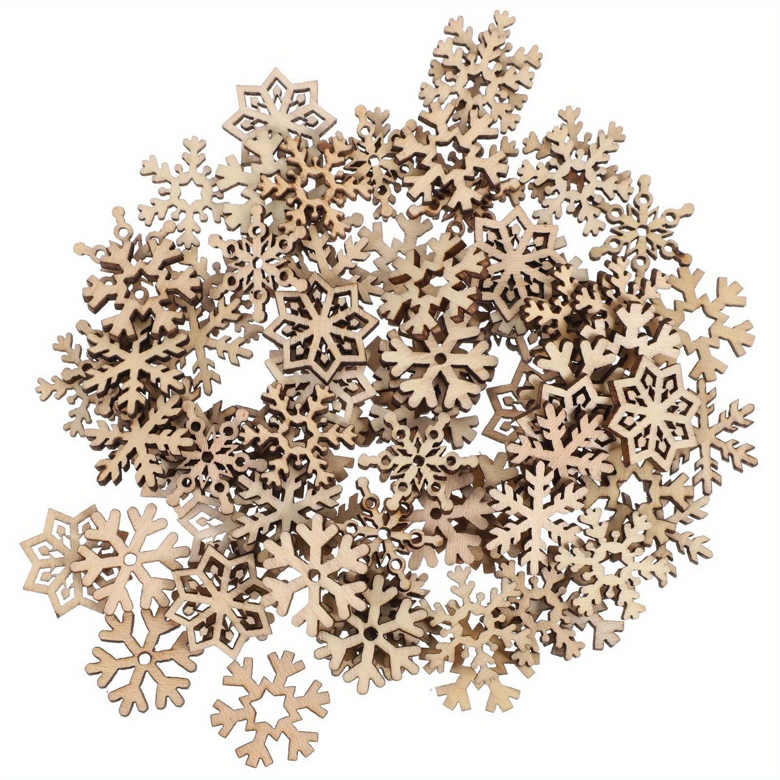 

100pcs Assorted Pattern Wooden Pieces Christmas Snowflake Cutouts Craft Embellishments Diy Decorative Accessories Manual Ornament For Diy Art