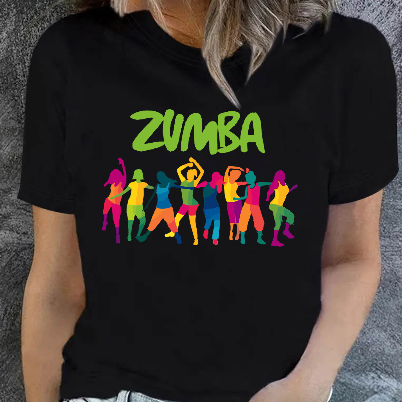 

Women's Vibrant Zumba Graphic T-shirt - Black Short Sleeve Crew Neck, Stretchy Polyester , Machine Washable, , Zumba Tshirts