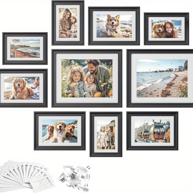 

Songmics Picture Frames With 16 Mats, Set Of 10, Collage Photo Frames With 2 8x10, 4 5x7, 4 4x6 Frames, Hanging Or Tabletop Display, Mdf And Glass, 12 Non-trace Nails