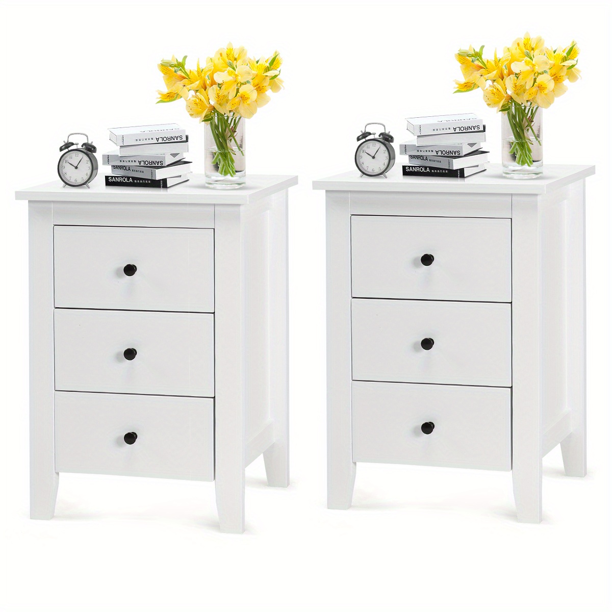 

2pcs Nightstand End Table Drawers Bedroom Furniture White