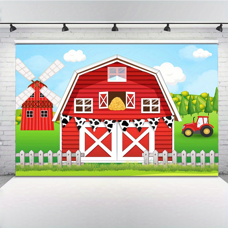 

Farm Birthday Backdrop Red Barn Door Farm House Party Banner Farm Animals Theme Birthday Baby Shower Party Decorations Western Cowboy Farm Background For Photography (red, 7x5ft (82x60 Inch)