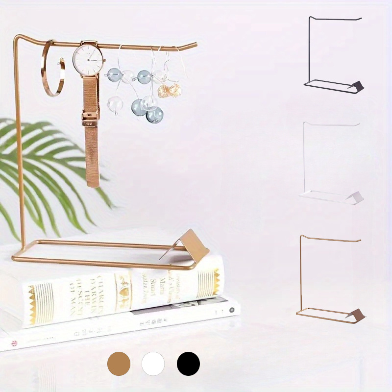 

Versatile Iron Jewelry Organizer - Necklace, Earring & Bracelet Stand With Hair Tie Holder - Sleek Metal Display Rack For Home Decor