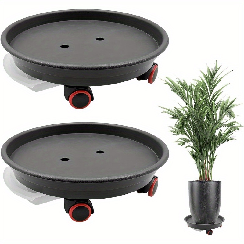 

2pcs Plant Caddy With Wheels, 13.4" Plant Stand Heavy Duty With Water Container Loading Capacity 110 Lbs, Dark Grey