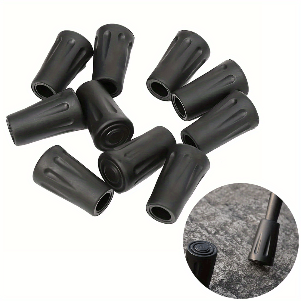 

10pcs Rubber Trekking Pole Tips - Non-slip Protective End Caps For Hiking And Walking Sticks, Durable Adhesive Foot Covers, Black