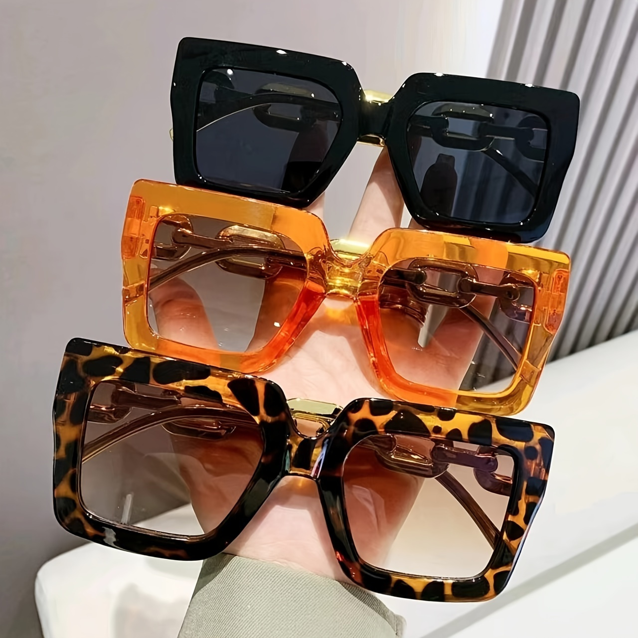 

3-pack Retro Oversized Sunglasses - Chic Large Frame With Uv Protection, Perfect For Fashion-forward Outdoor Enthusiasts & Travel