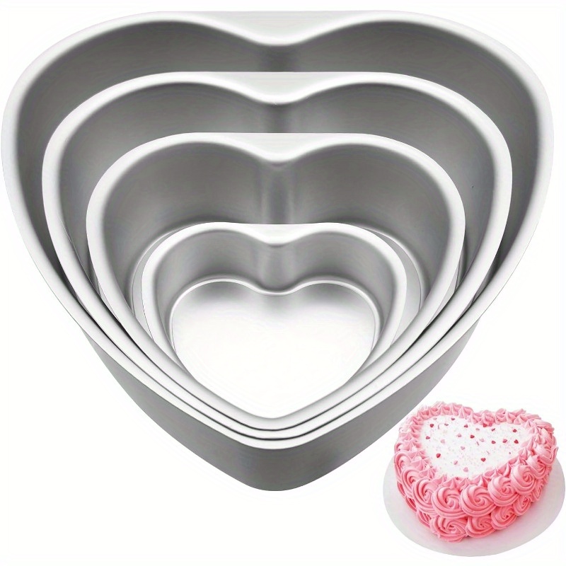 

Aluminum Heart Shaped Cake Pans, 4pcs Nonstick Baking Pan With Removable Bottom 4/6/8/10 Inches Cake Mold For Valentine's Day Wedding Birthday Anniversary