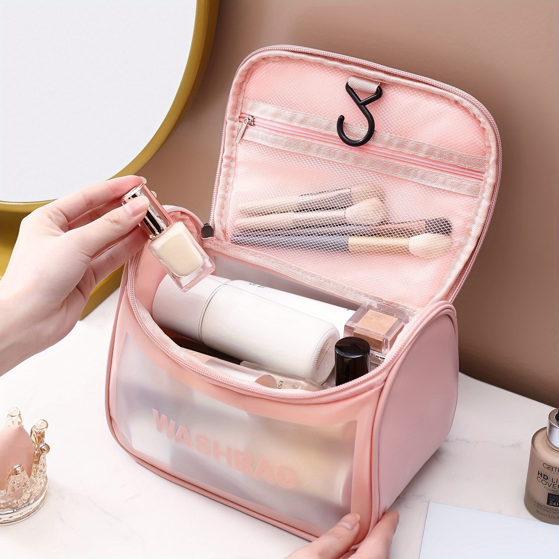 large capacity frosted pvc cosmetic bag water resistant translucent   portable for makeup toiletries storage   companion details 2