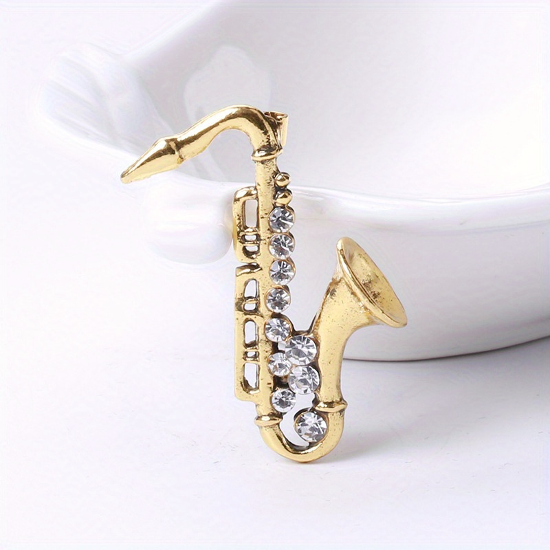 Image of Exquisite New Arrival Creative Saxophone Crystal Brooches For Women Men Musical Instrument Badges Accessories