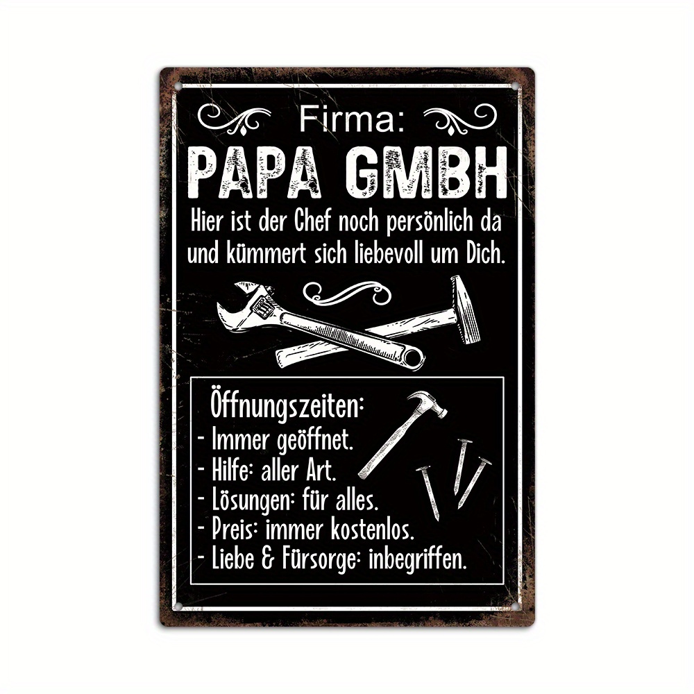 Image of Putuo Decor 1pc German Vintage Metal Sign, Company: Papa Gmbh Here The Is Still Personally And Takes Loving Care Of You., Wall Art Decor For Home Farmhouse Garage Man Cave Tool Room, Gift