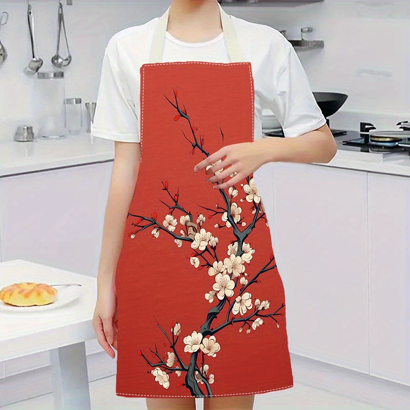 

1pc Autumn Theme Printed Linen Apron - 100% Linen Woven Fabric, Fashionable Kitchen Cooking Apron For , Oil-resistant And Ideal For Kitchen, Restaurant, And Parties