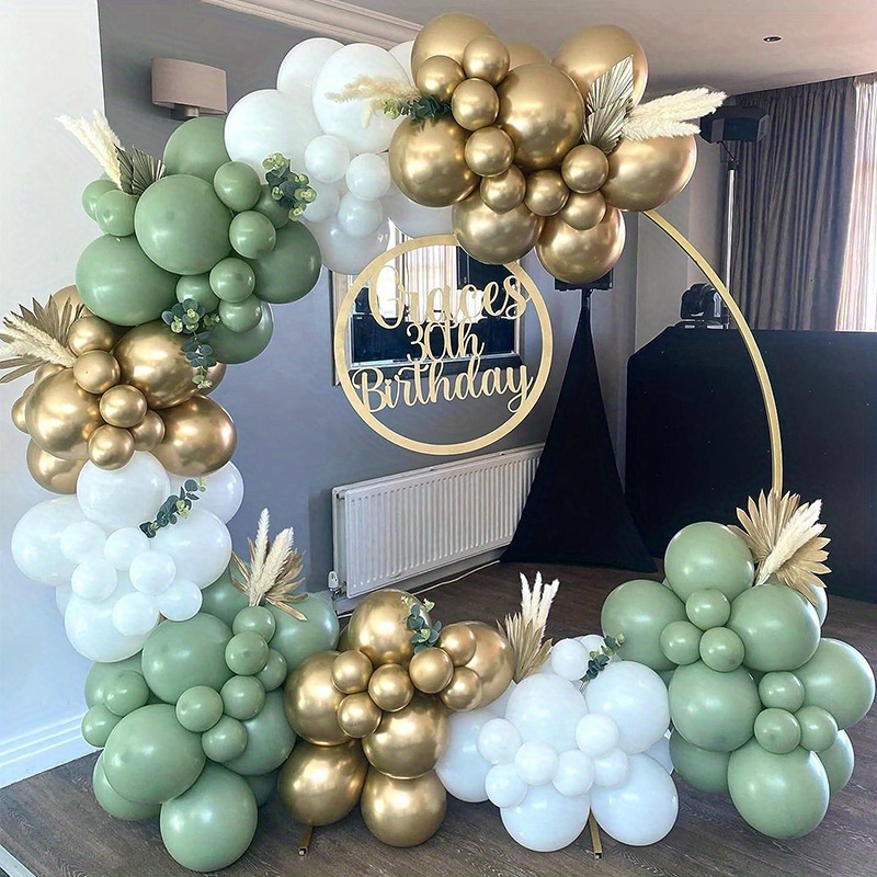 

102pcs Olive Green Balloon Arch Kit With White Matte Chrome Golden Balloons - Perfect For Baby Showers, Weddings, Birthdays, Anniversaries, Graduations, And More Party Decorations