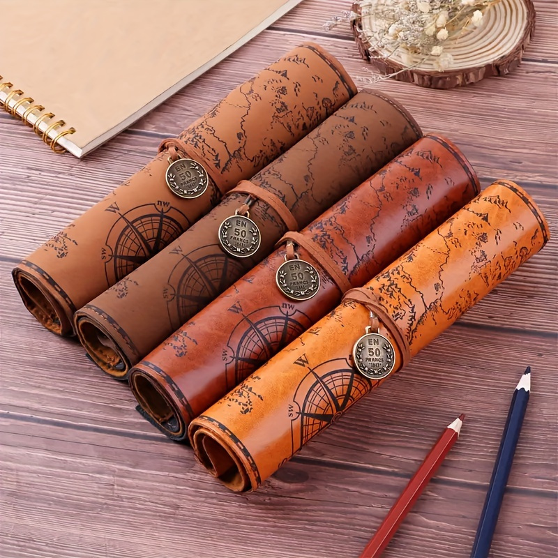 

Vintage Leather Pencil Roll – Secure, Spacious Organizer For Art & Writing Supplies