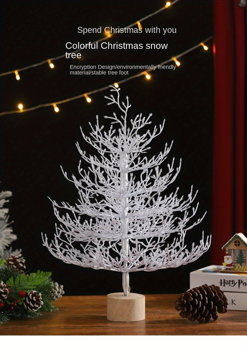 1pc mini white christmas tree pe plastic tabletop window decor for home office yard no power needed featherless holiday decoration details 0