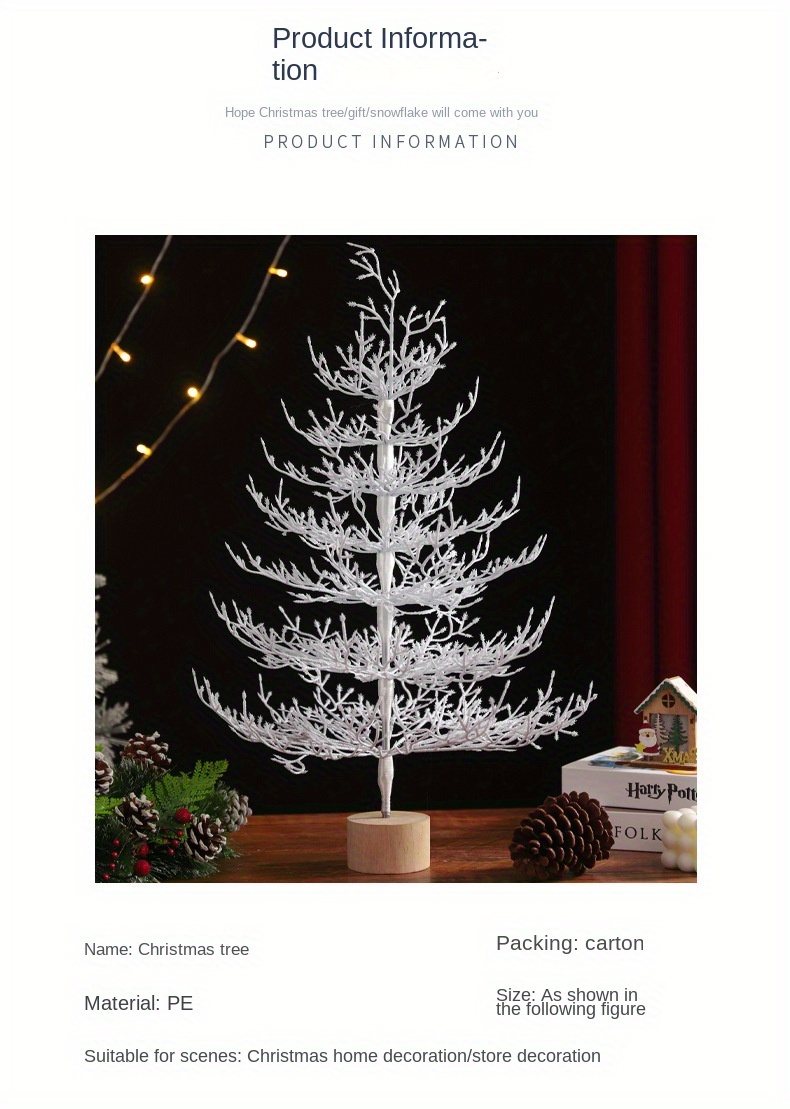 1pc mini white christmas tree pe plastic tabletop window decor for home office yard no power needed featherless holiday decoration details 1