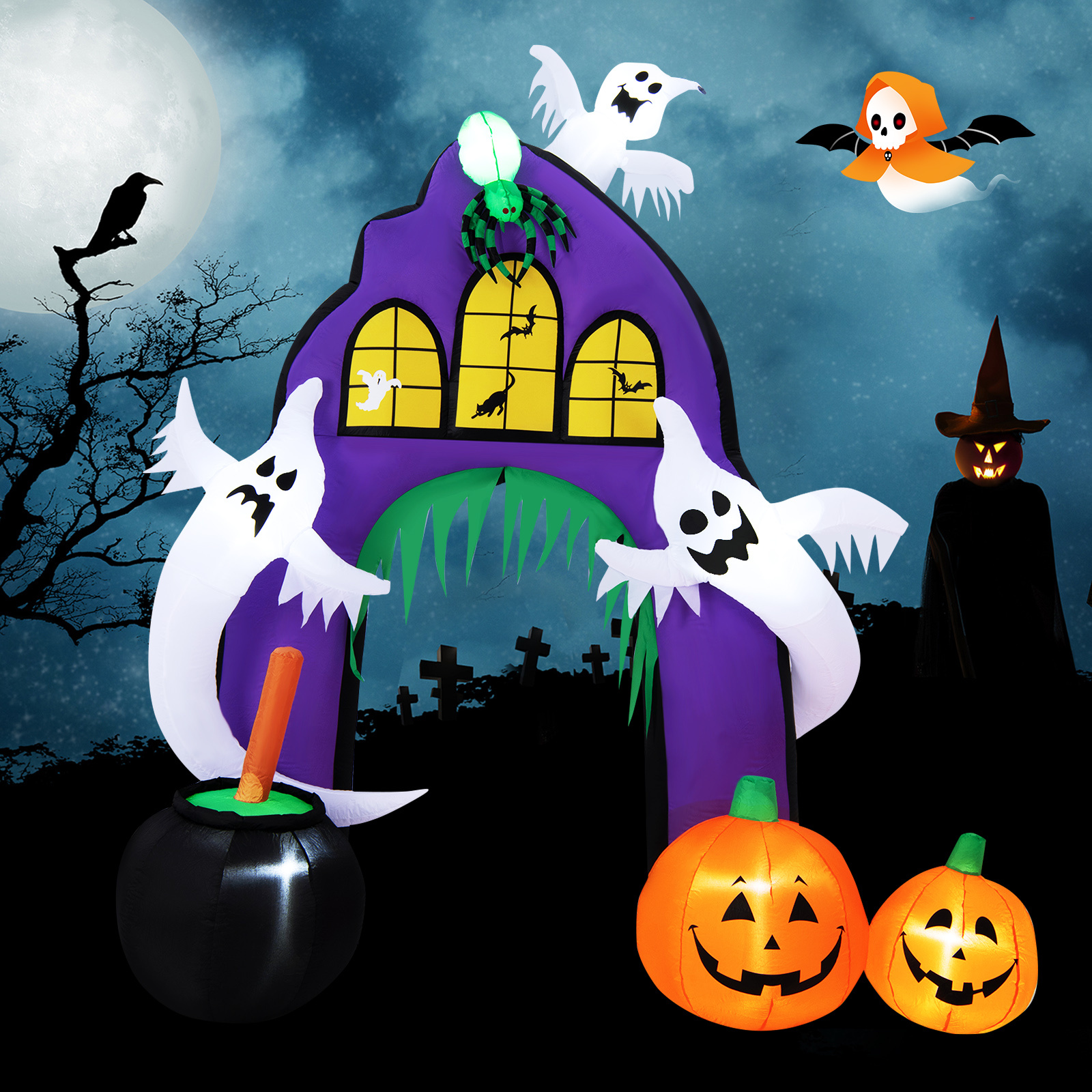 

Lifezeal 9 Ft Tall Halloween Inflatable Castle Archway Decor W/spider Ghosts &built-in Lights