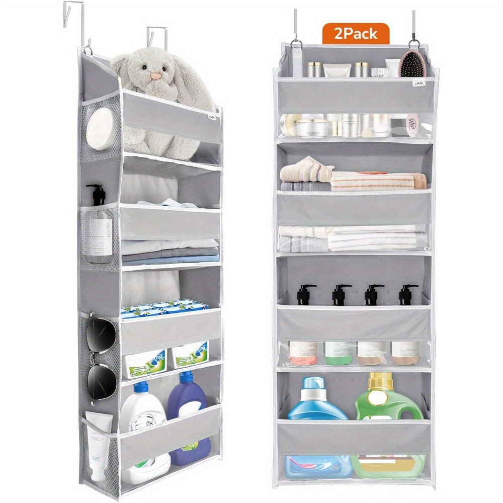 

2pcs Light Gray Over-the-door Organizer With 4 Large Pockets & 8 Mesh - 36 Lbs Capacity, Bedroom, Bathroom, Nursery, Pantry, Dorm Storage