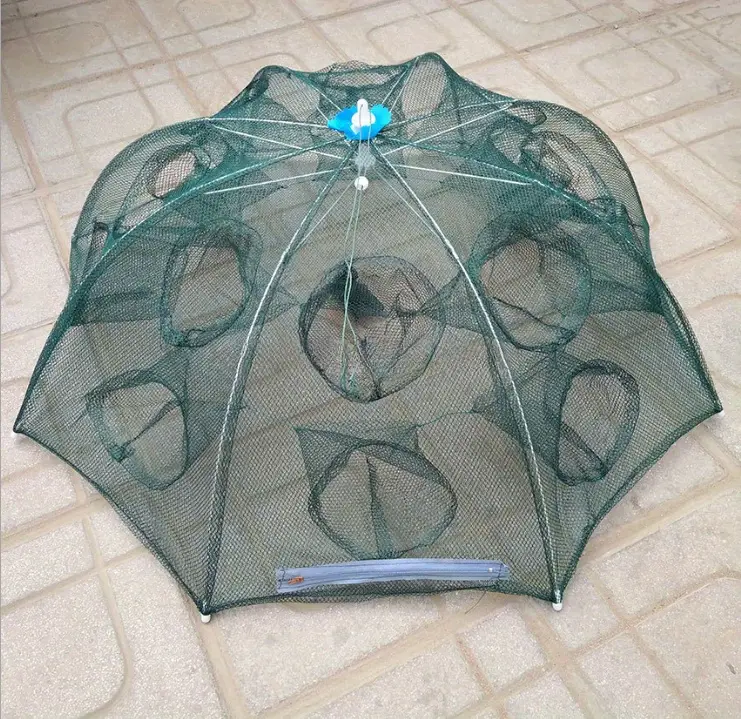 1pc16 hole foldable umbrella shrimp trap portable fishing net cage nylon steel material effortless outdoor catching tool with carrying bag details 1