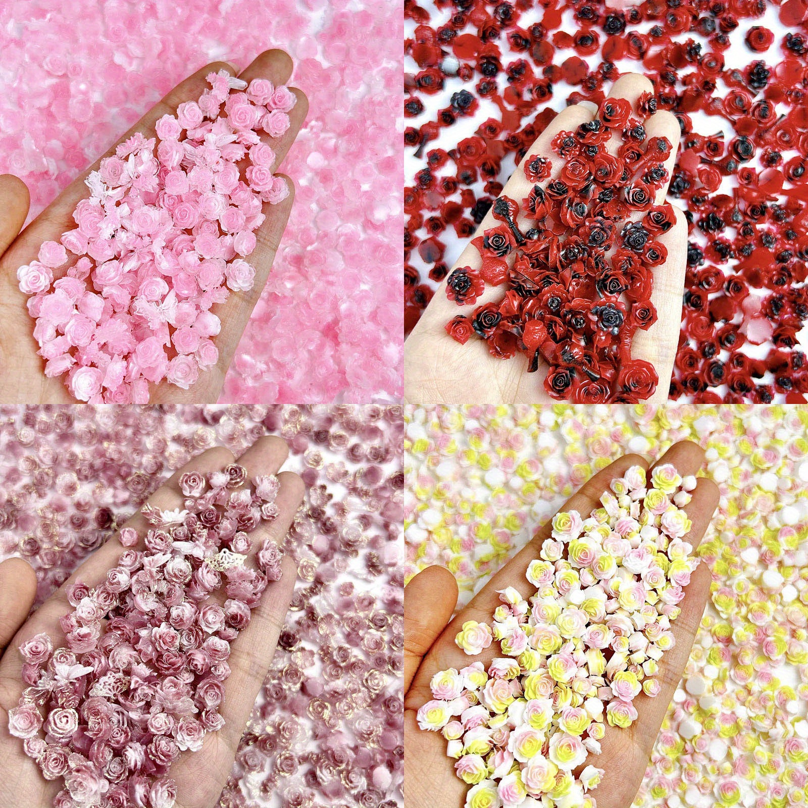 

50pcs Y2k Resin Rose Nail Art Charms - -free, Diy