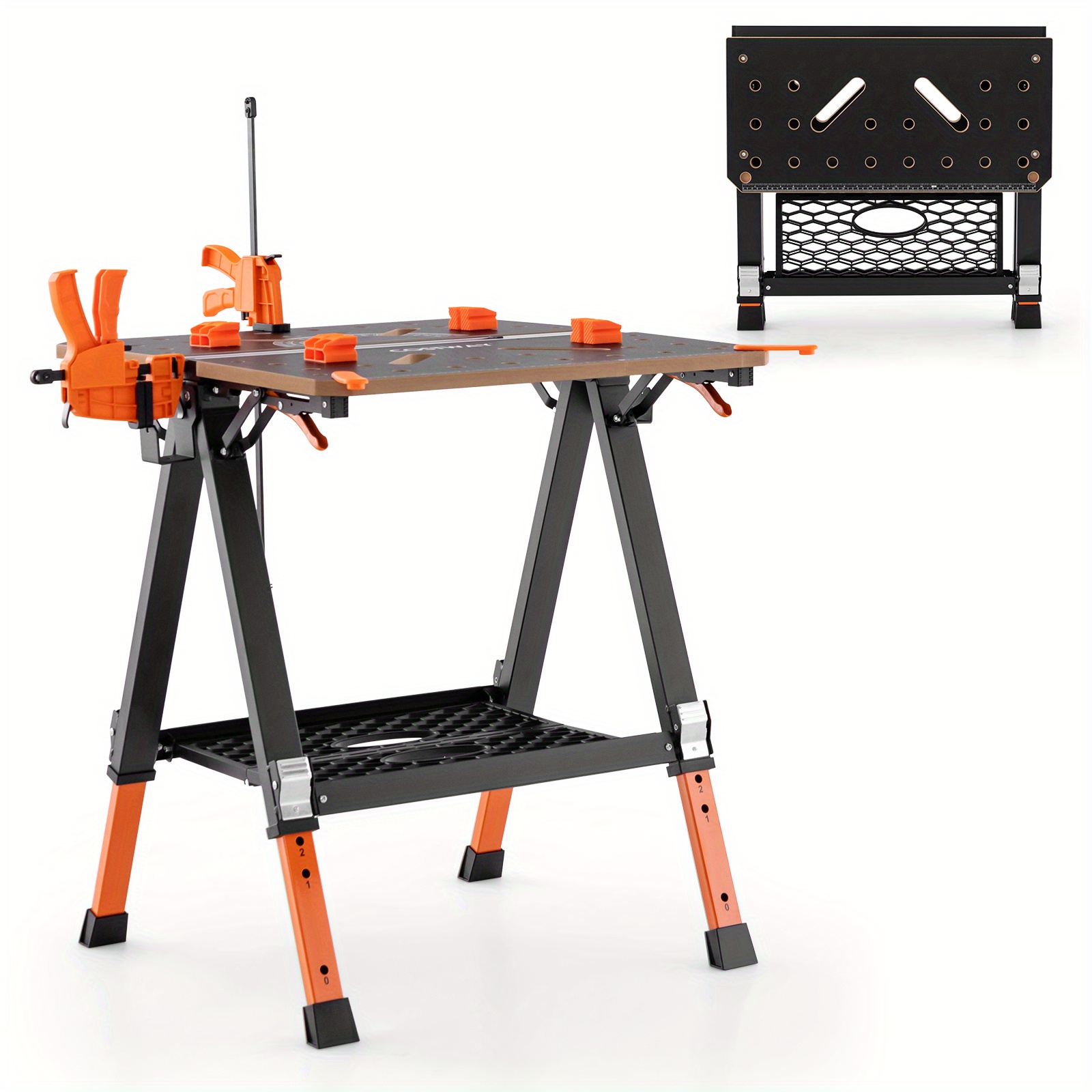 

Lifezeal 2-in-1 Folding Work Table & Sawhorse W/ 2 Quick Clamps & 4 Clamp Dogs Garage