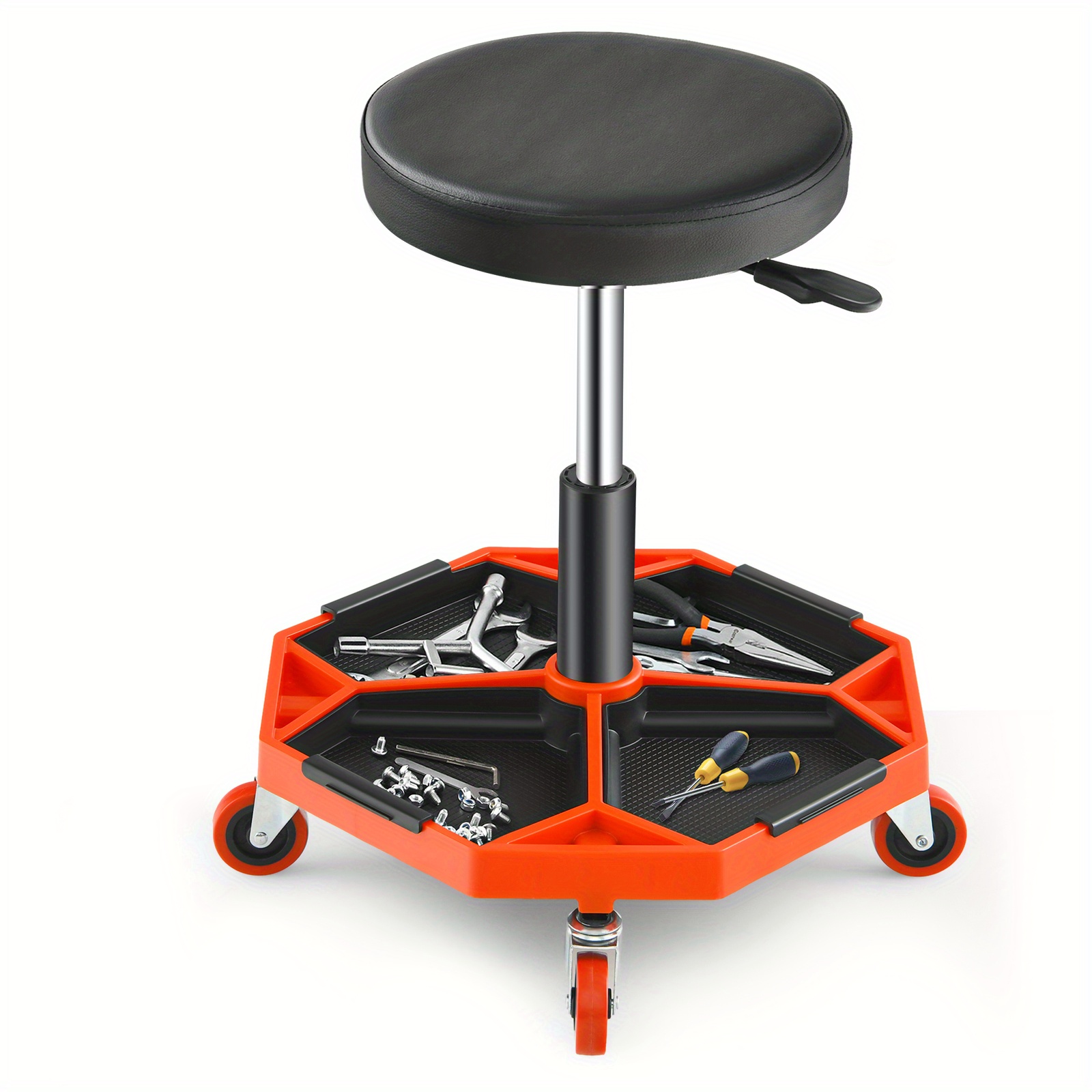 TEMU Lifezeal Heavy-duty Adjustable Height Rolling Stool W/tool Tray Storage 330 Lbs Capacity