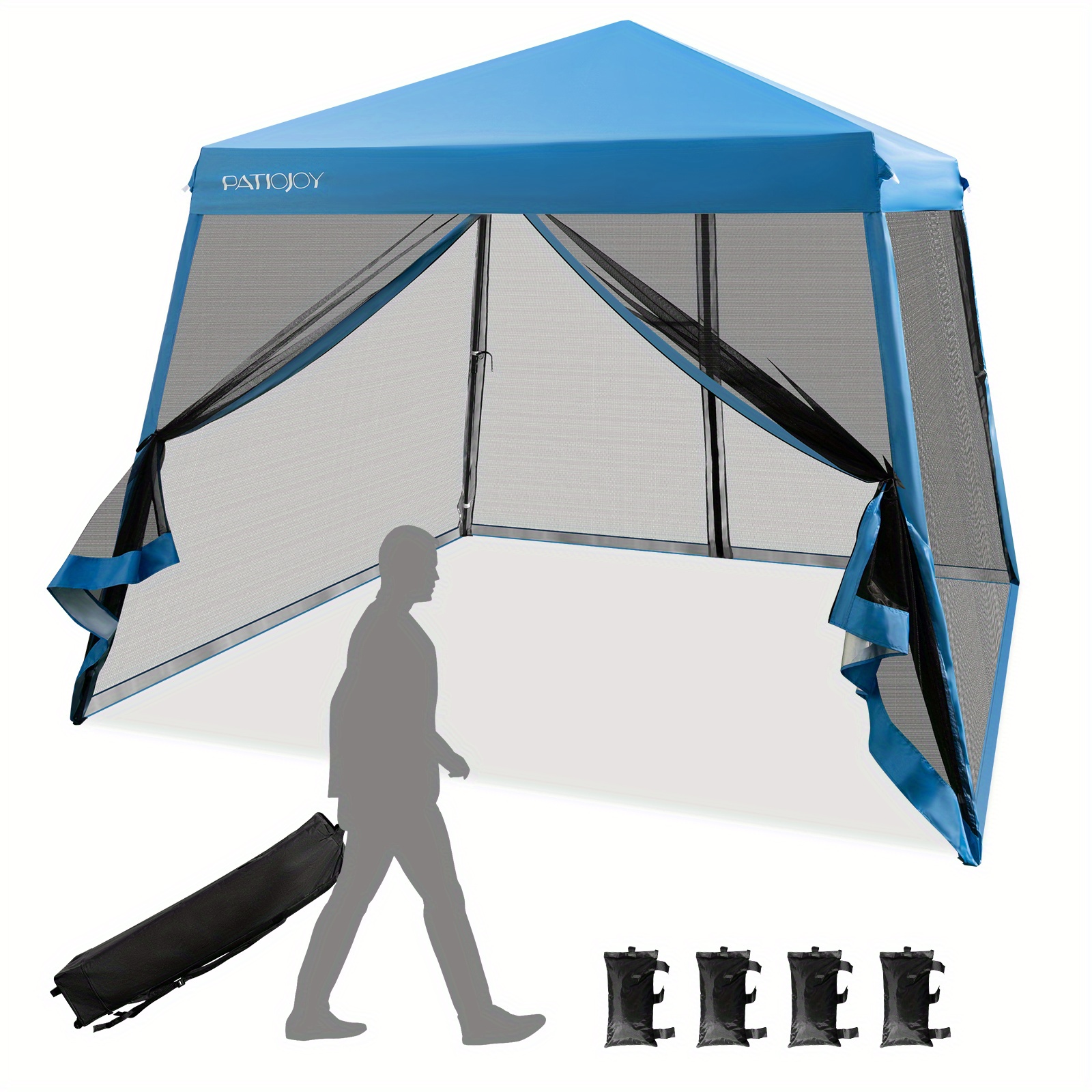 

10x10ft Patio Outdoor Instant Pop-up Canopy Slant Leg Mesh Tent Folding Blue