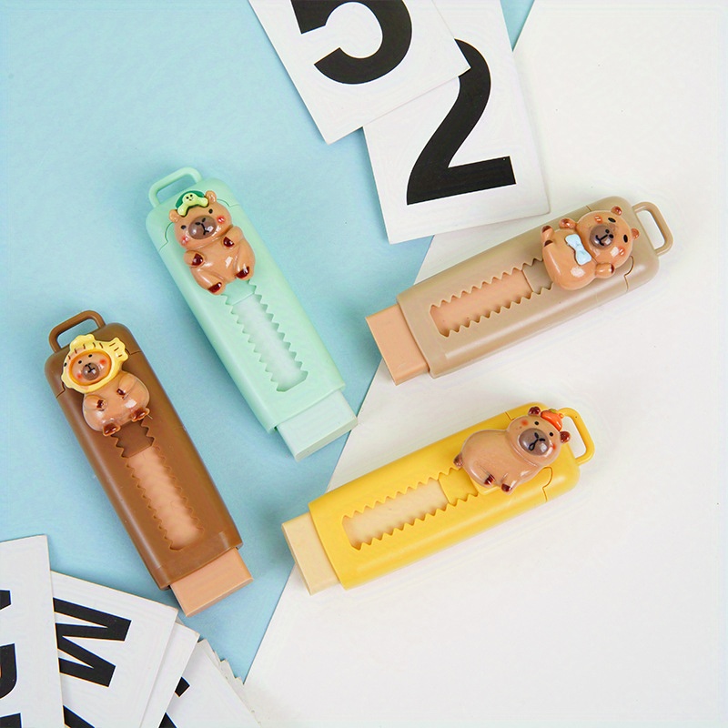 

1pc Capybara-themed Push-button Eraser For Students & Office - Durable Tpr Material