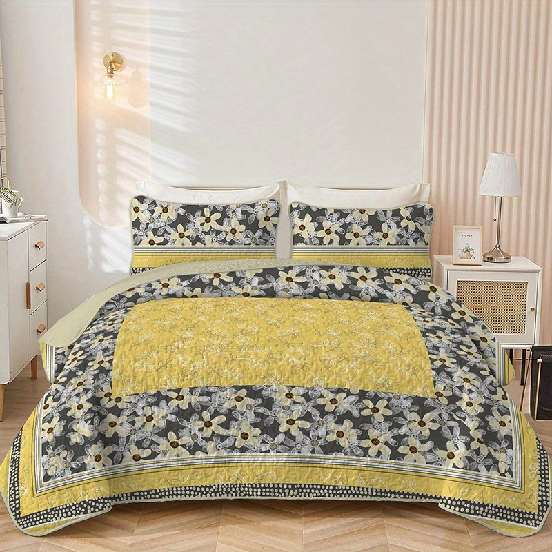 

Geometric Splicing Floral Print Pattern Bed Cover Set, Lightweight, Suitable For All Seasons, Home Bedroom Decoration, Queen/king Size, 3-piece Set (1 Bed Cover + 2 Quilt Covers, Coreless)
