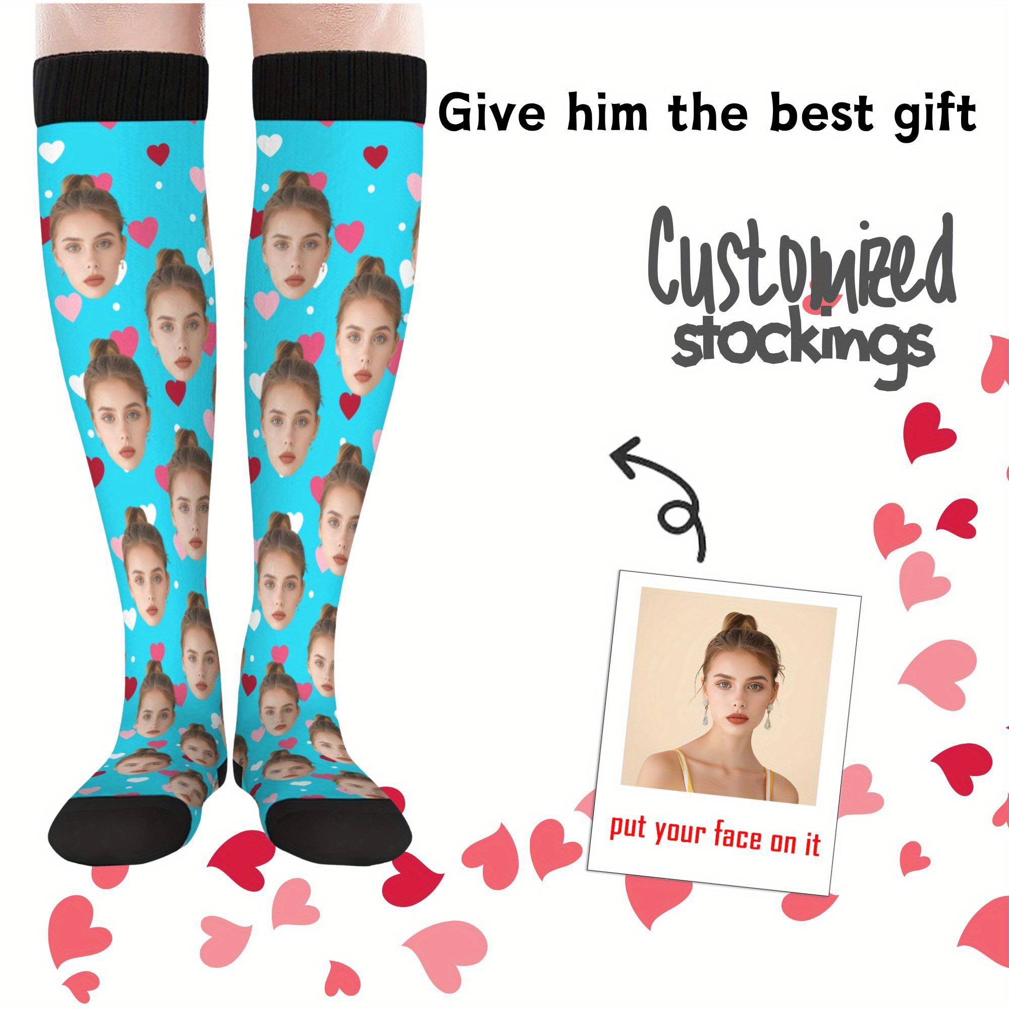 Chaussettes Personnalisées Avec Photo - Cadeau Original Saint-Valentin - Nylon élastique - Taille Unique Homme Femme - Antidérapantes - 2