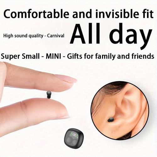 ultra small wireless earbuds in ear touch control mini wireless headset with hifi stereo audio led charging case fitness running headphones built in mic for sport work travel sleep