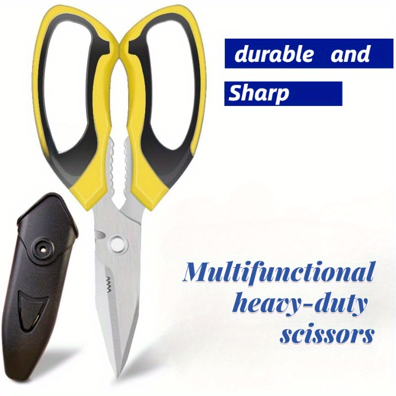 

Heavy Duty Scissors 8" - Craft & Carpet Scissors With Protective Cover, Stainless Steel Serrated Blades For Easy Cutting Of Cardboard, Leather, Fabric, And Wires, Suitable For Age 14+ -