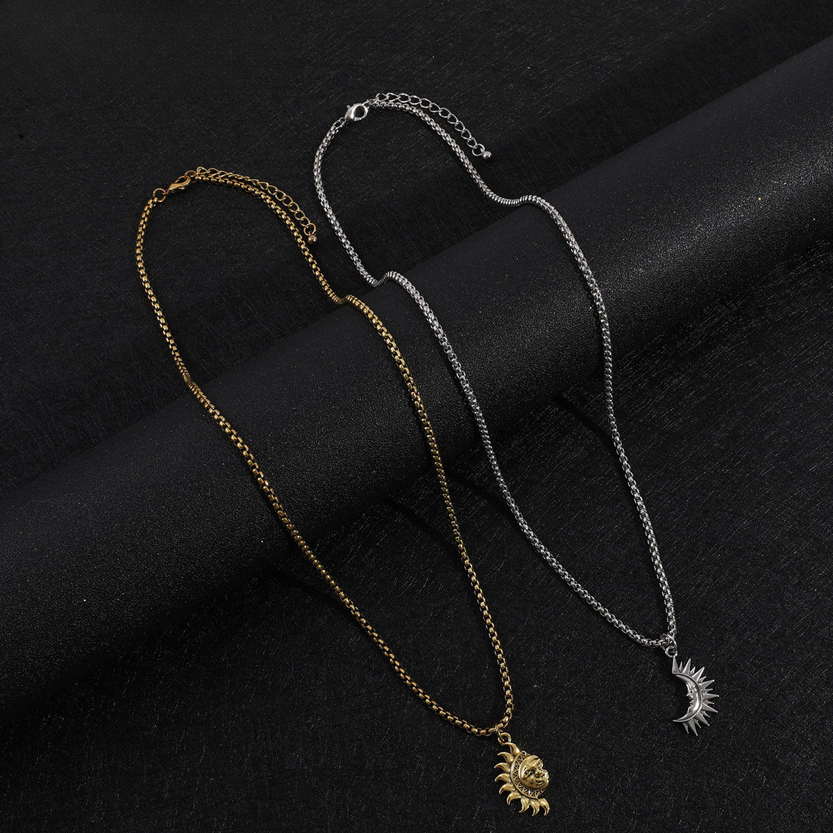 Couples Titanium Steel Sun & Moon Pendant Necklaces