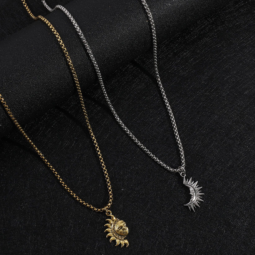 Couples Titanium Steel Sun & Moon Pendant Necklaces