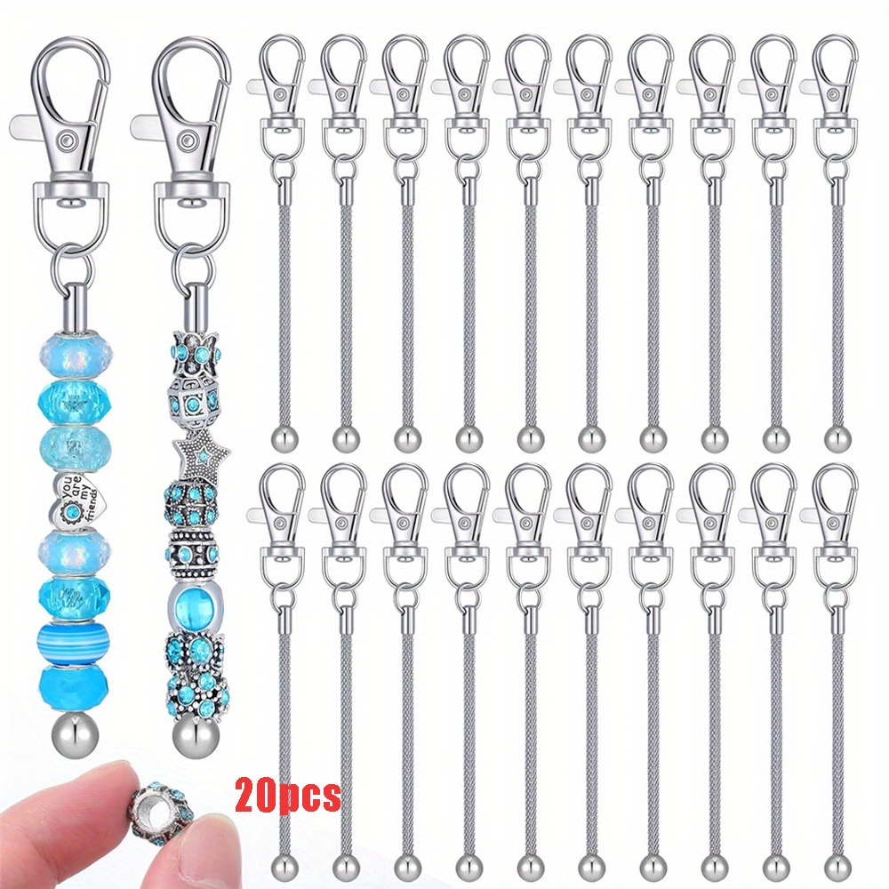 

20pcs 3mm Big Hole Beadable Keychain Bar Bulk Blank Silver Bead Keychain Metal Beaded Keychain For Pendant Diy Keychain Making Kit Jewelry Making, Beads Not Include
