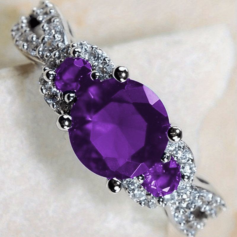 TEMU Luxury Oval Cut Halo Fashion Ring, Elegant Design, Ideal Anniversary & Birthday Gift, Available In Red, Purple, & Blue - Adjustable Jewelry