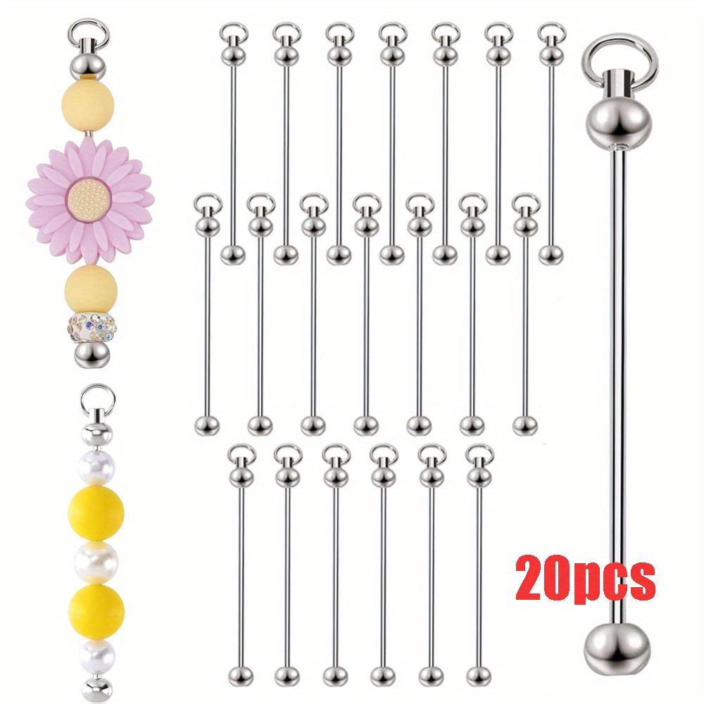 

20pcs Beadable Keychain Bars Bulk, Keychain Making Supplies For Beads Diy Blank Keychain, Silver Metal Beaded Keychain Accessories For Bead Key Chain Crafts Pendant Charmsr)