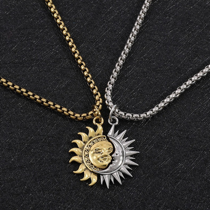 Couples Titanium Steel Sun & Moon Pendant Necklaces