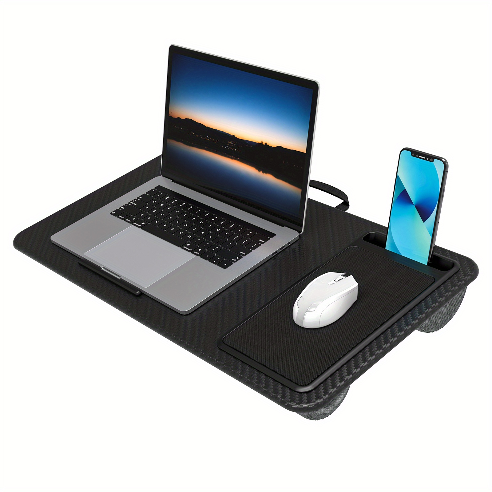 

Home Office Lap Desk With Mouse Pad And Phone Holder, 21.1" X 12", Black Color