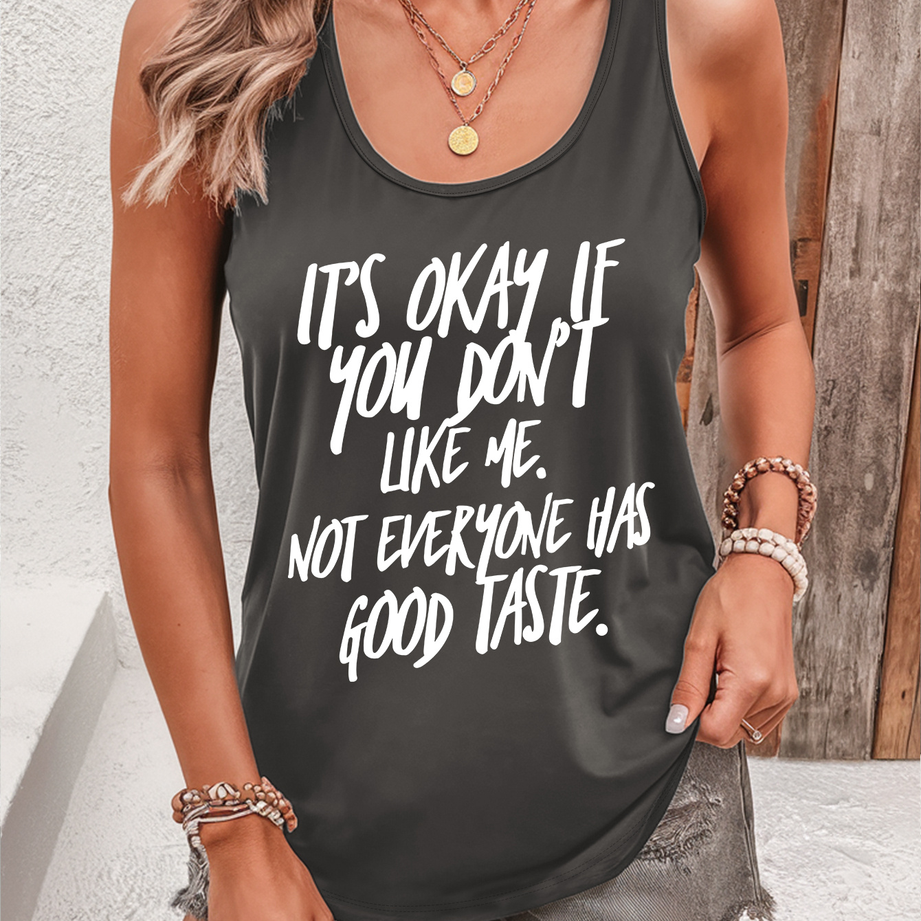 

Letter Print Tank Top, Sleeveless Casual Top For Summer & Spring, Women's Clothing