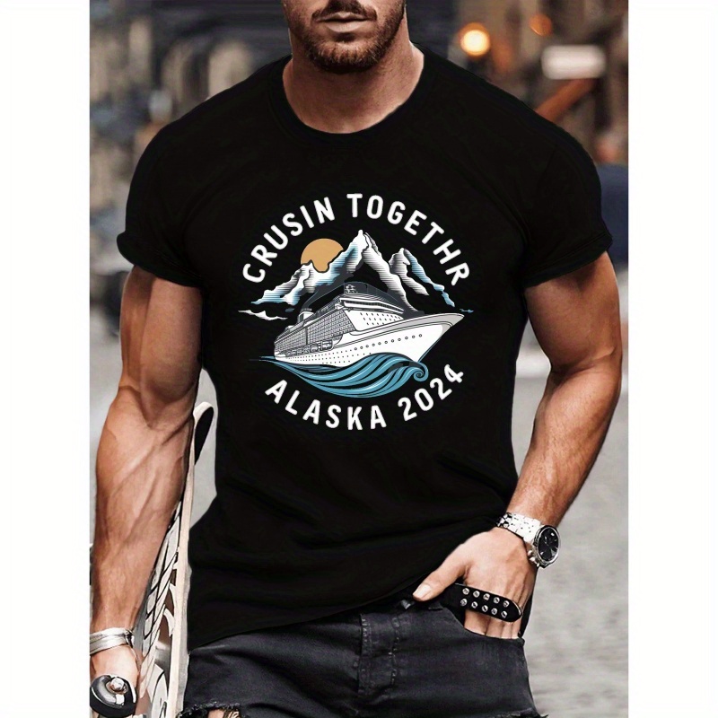

Alaska Cruise Ship Adventure Print Tee Shirt, Tees For Men, Casual Short Sleeve T-shirt For Summer