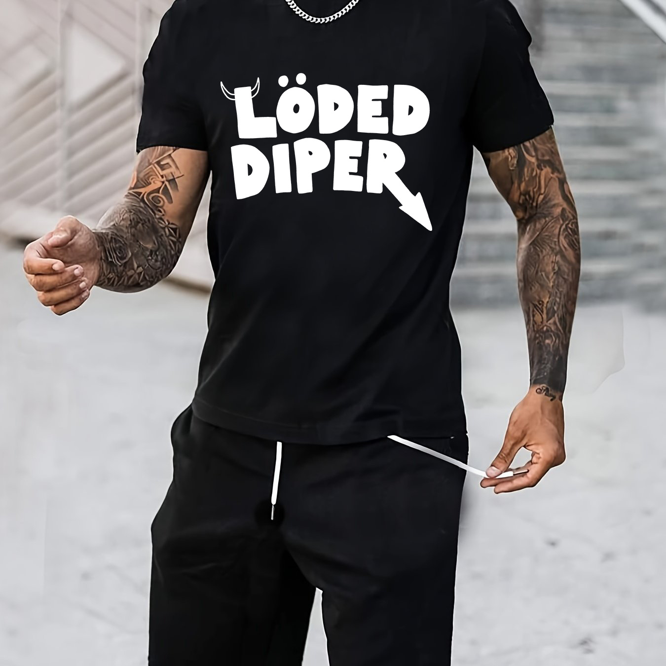 

Loded Diaper Alphabet Print Men's Crew Neck Short Sleeve T-shirt, Casual Summer T-shirt For Daily Wear And Vacation Resorts