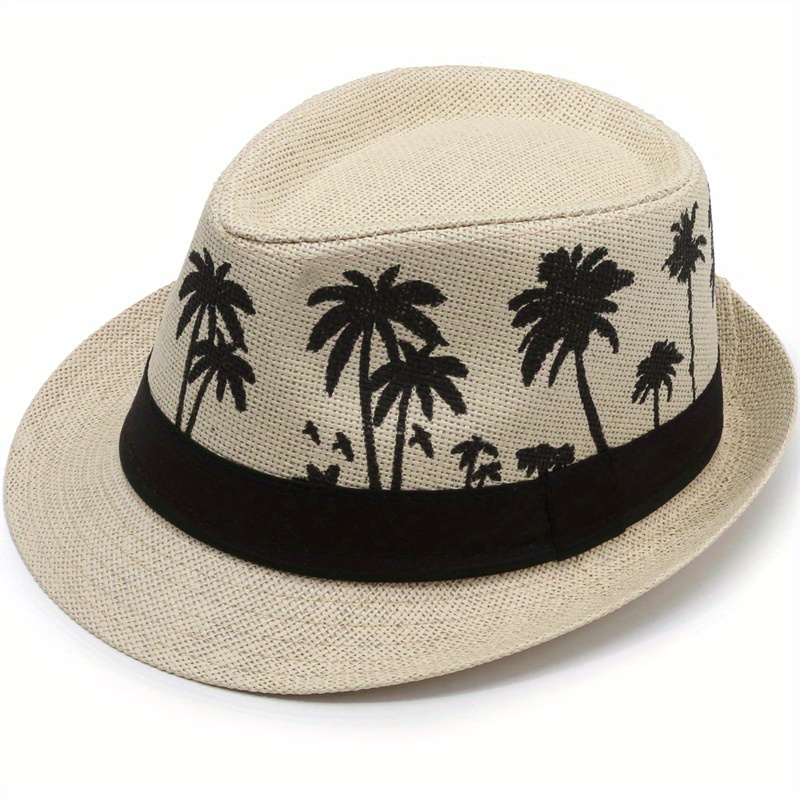 TEMU 1pc Unisex Jazz Hat With Coconut Pattern, Casual Sun Protection Hat With Curved Brim, Suitable For Daily Wear And Vacation