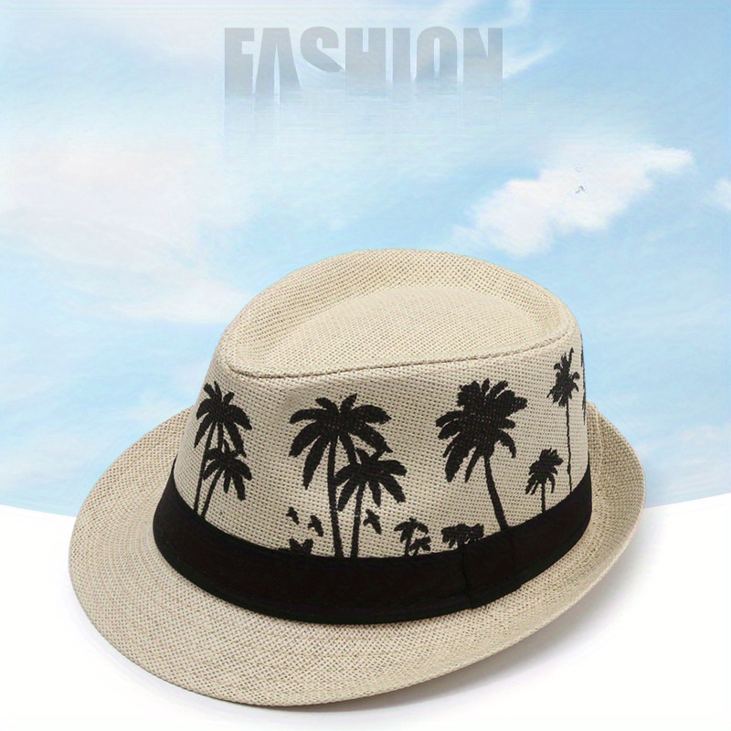 

[] Men's Tree Pattern Hat - Casual Jazz Cap, Sun Protection, Breathable Paper Material, Ideal For Outdoor Activities, Casual Outdoor Hat||wide Hat