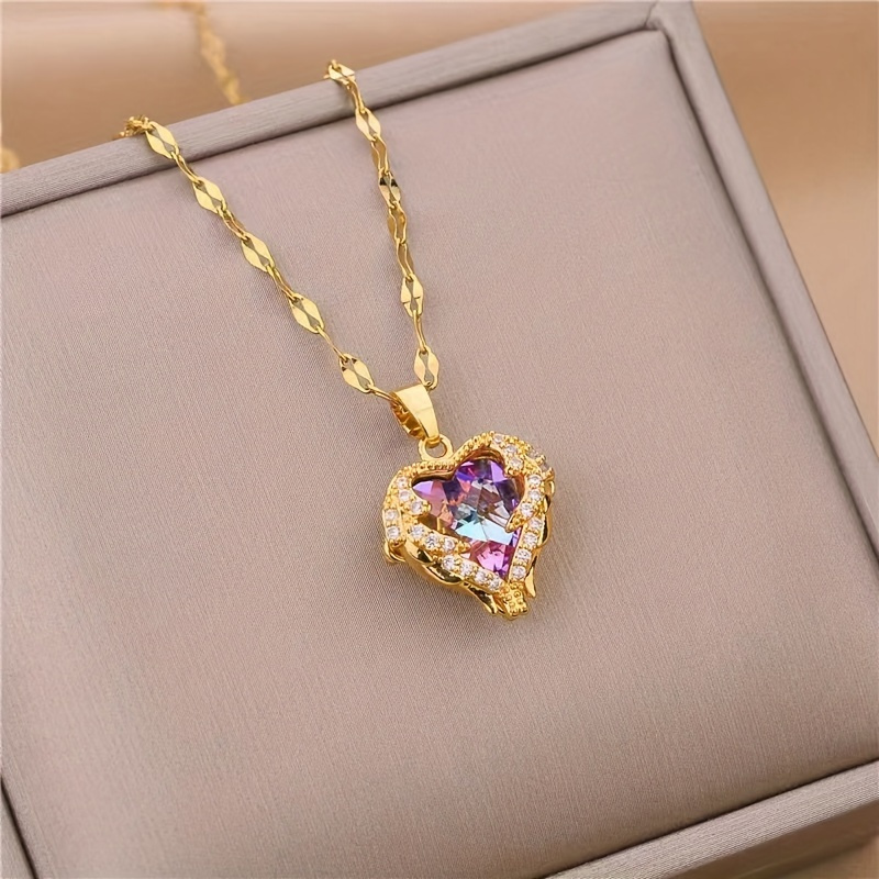 

A Stainless Steel Jewelry Plated With Real And Colorful Love Necklace Ins French Retro Fashion Casual Simple Trend Ladies Daily Commuting Holiday Party To Wear.