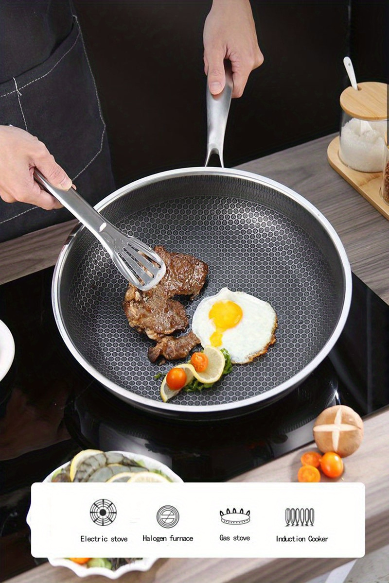 1pc honeycomb nonstick stainless steel frying pan 10 6 inch for eggs omelets compatible with gas induction cookers modern kitchen cookware hand wash only details 1