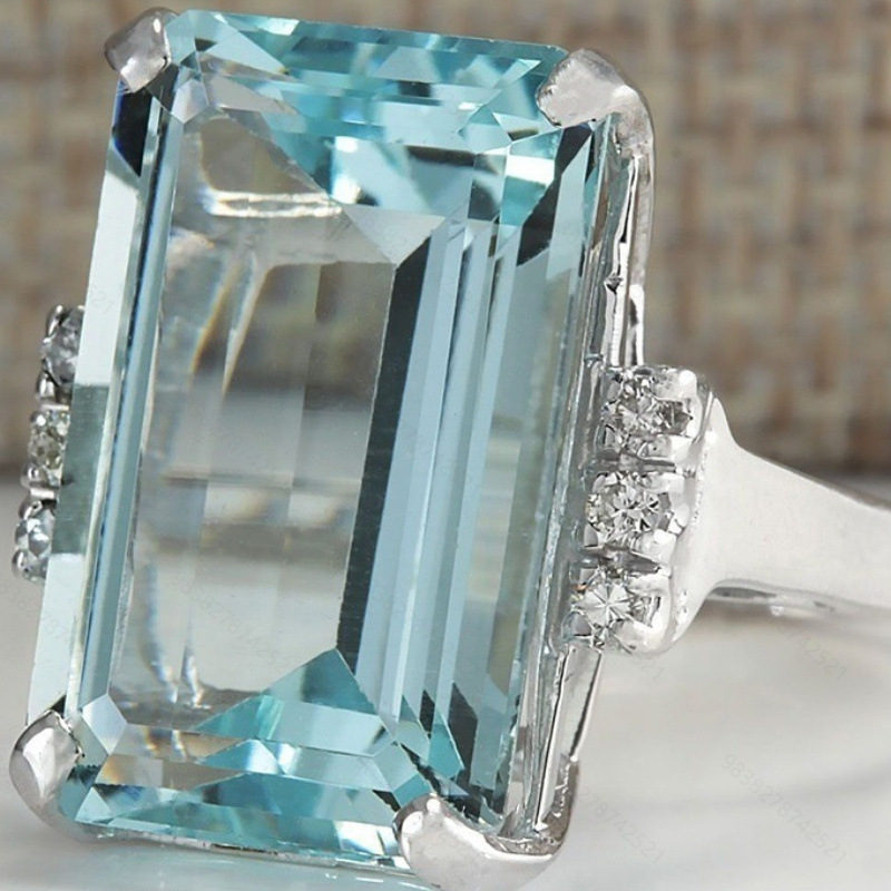 

Elegant Aquamarine Engagement Ring, Luxurious Style, Anniversary & Birthday Gift, Party And Evening Wear