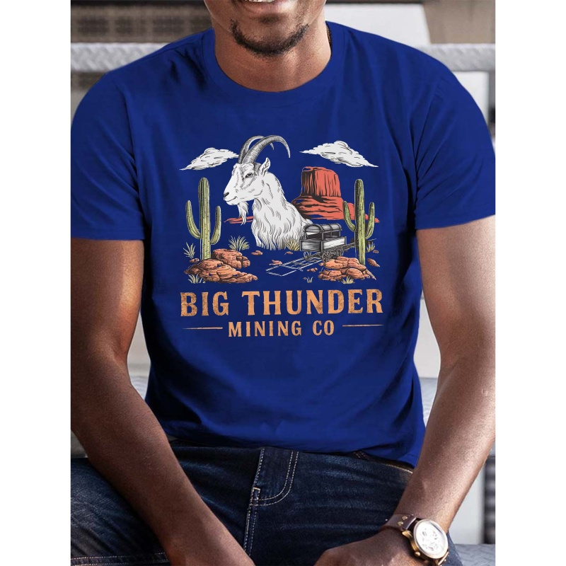 

Big Thunder Mining Co Print Tee Shirt, Tees For Men, Casual Short Sleeve T-shirt For Summer