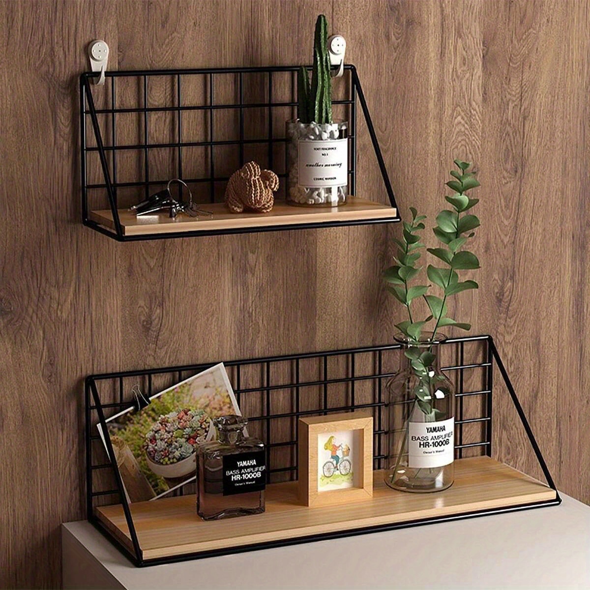 

Wall Mounted Iron Shelf Brackets With Mesh Wire – Hanging Storage Baskets For Bedroom, Bathroom, Kitchen – Organizational Rack For Home Décor And Essentials